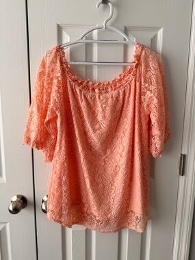 Women's Peach Lace Off-Shoulder Top